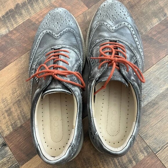 Ecco Tour Hybrid Wingtip Golf Shoes - Mens Grey/Orange Size EURO 43 - Picture 2 of 6